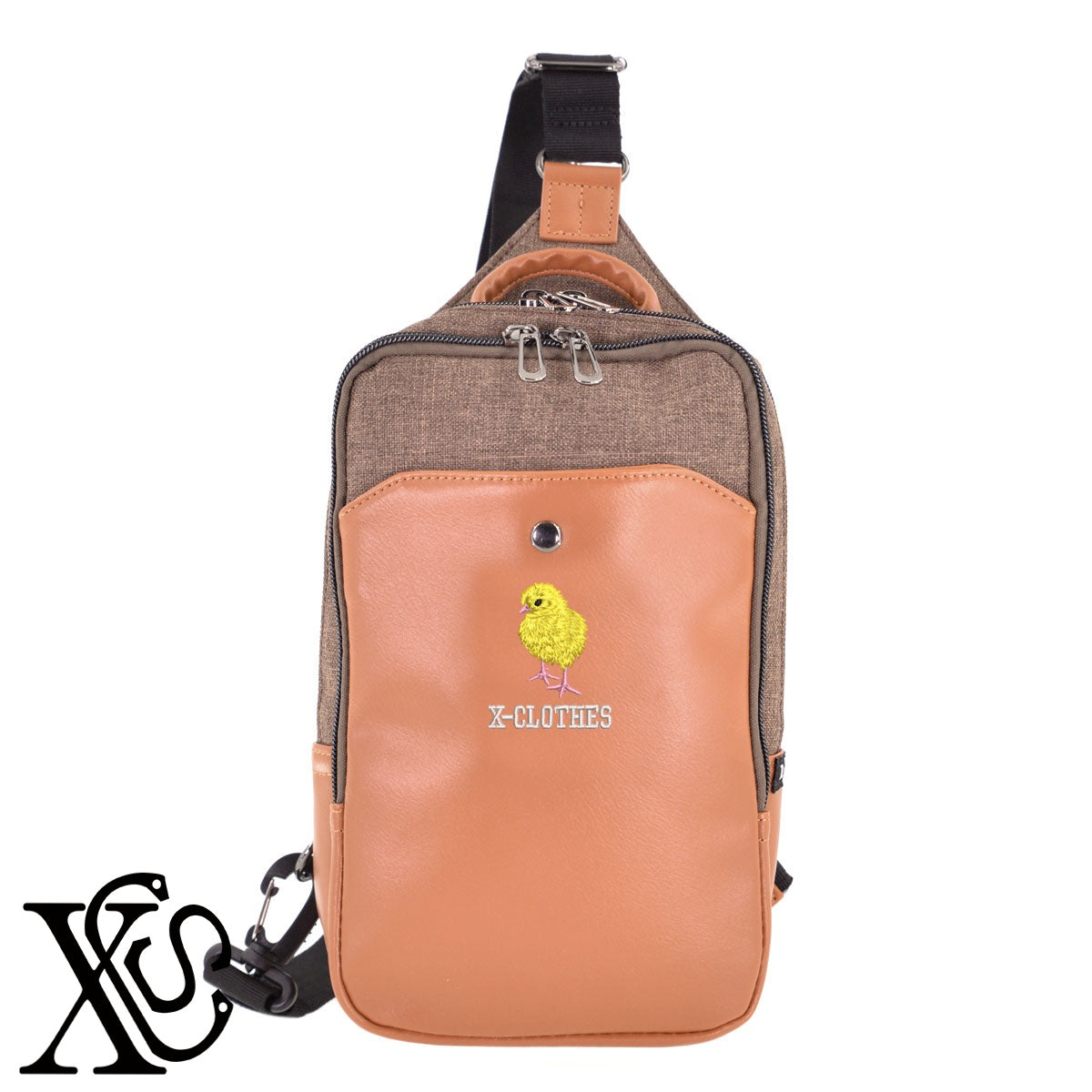 ひよこ4柄 刺繍 カジュアル ワンショルダー ボディバッグ メンズ【X-CLOTHES】オリジナル グッズ 刺繍 ワンポイント 雑貨【b ネイビー ブラウン ブラック】 【6動物鳥魚-家鳥】