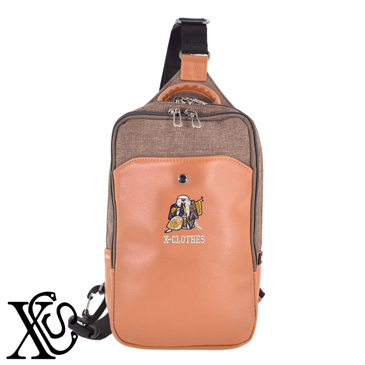 白連獅子2柄 刺繍 カジュアル ワンショルダー ボディバッグ メンズ【X-CLOTHES】オリジナル グッズ 刺繍 ワンポイント 雑貨【b ネイビー ブラウン ブラック】 【8競技音楽-伝統】