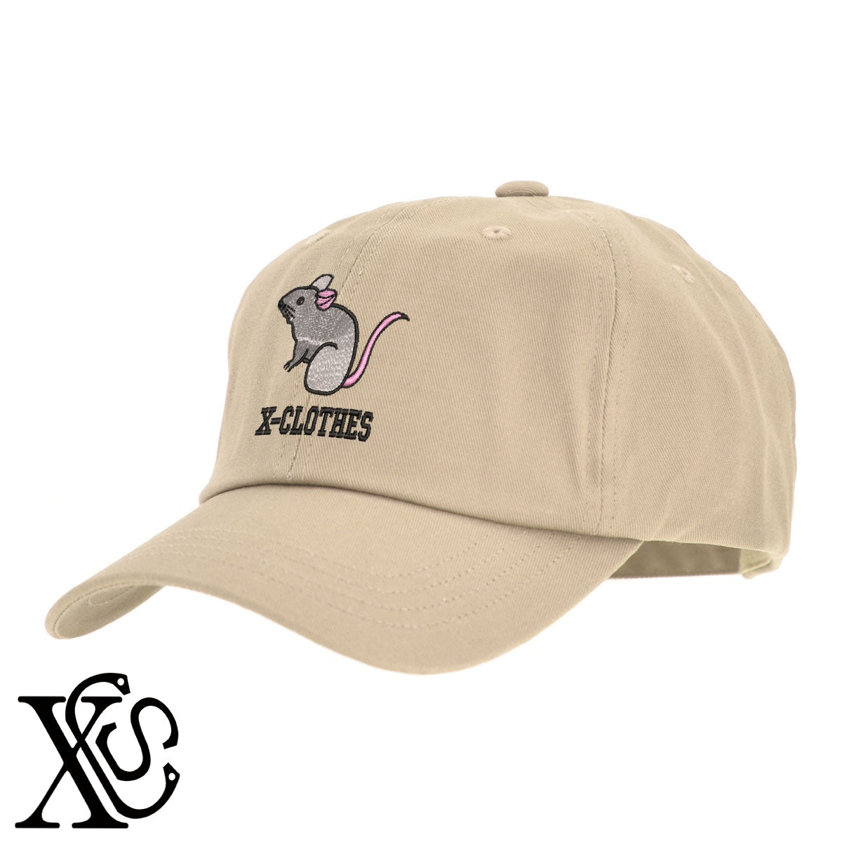 ネズミ2柄 刺繍 綿 帽子 キャップ メンズ レディース でかい 大きいサイズ 子供 キッズ【X-CLOTHES】オリジナル グッズ 刺繍 ワンポイント 雑貨【b BLK、NVYデニム】【g WHT、BEG】 【1各種動物-小動物】