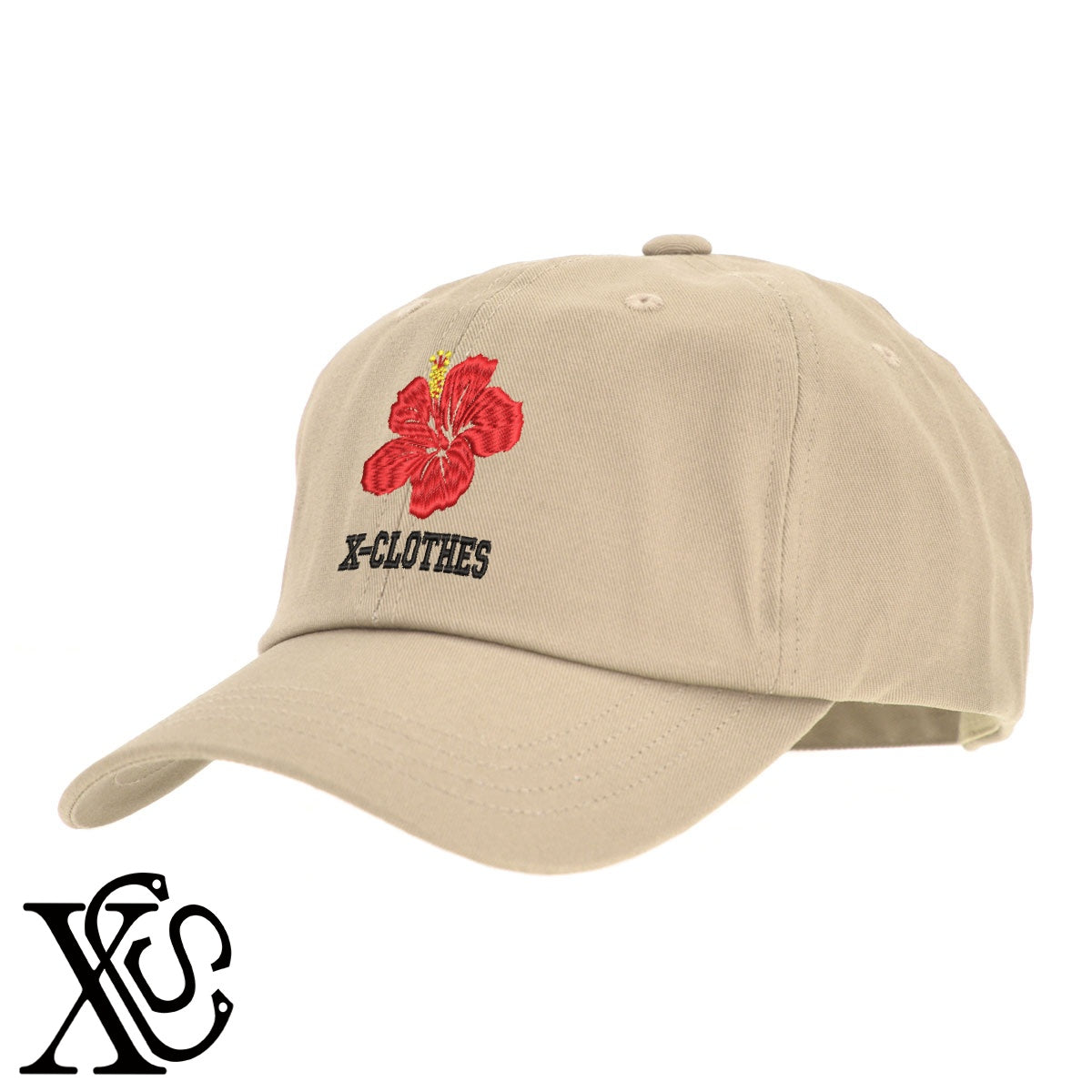 ハイビスカス2柄 刺繍 綿 帽子 キャップ メンズ レディース でかい 大きいサイズ 子供 キッズ【X-CLOTHES】オリジナル グッズ 刺繍 ワンポイント 雑貨【b BLK、NVYデニム】【g WHT、BEG】 【9趣味料理-花】