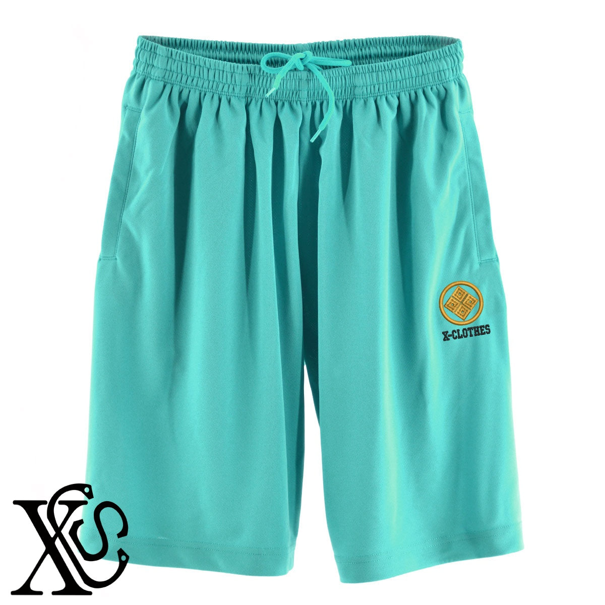 25丸に隅立て四つ目柄 刺繍 4.4oz ドライ ハーフパンツ メンズ レディース ショートパンツ 大きいサイズあり【X-CLOTHES】オリジナル グッズ 刺繍 ワンポイント 雑貨【b 黒、31紺、32青、10赤、112ワイン、187灰】【g 白、34ターコイズ】 【7家紋お祝-家紋1-40】