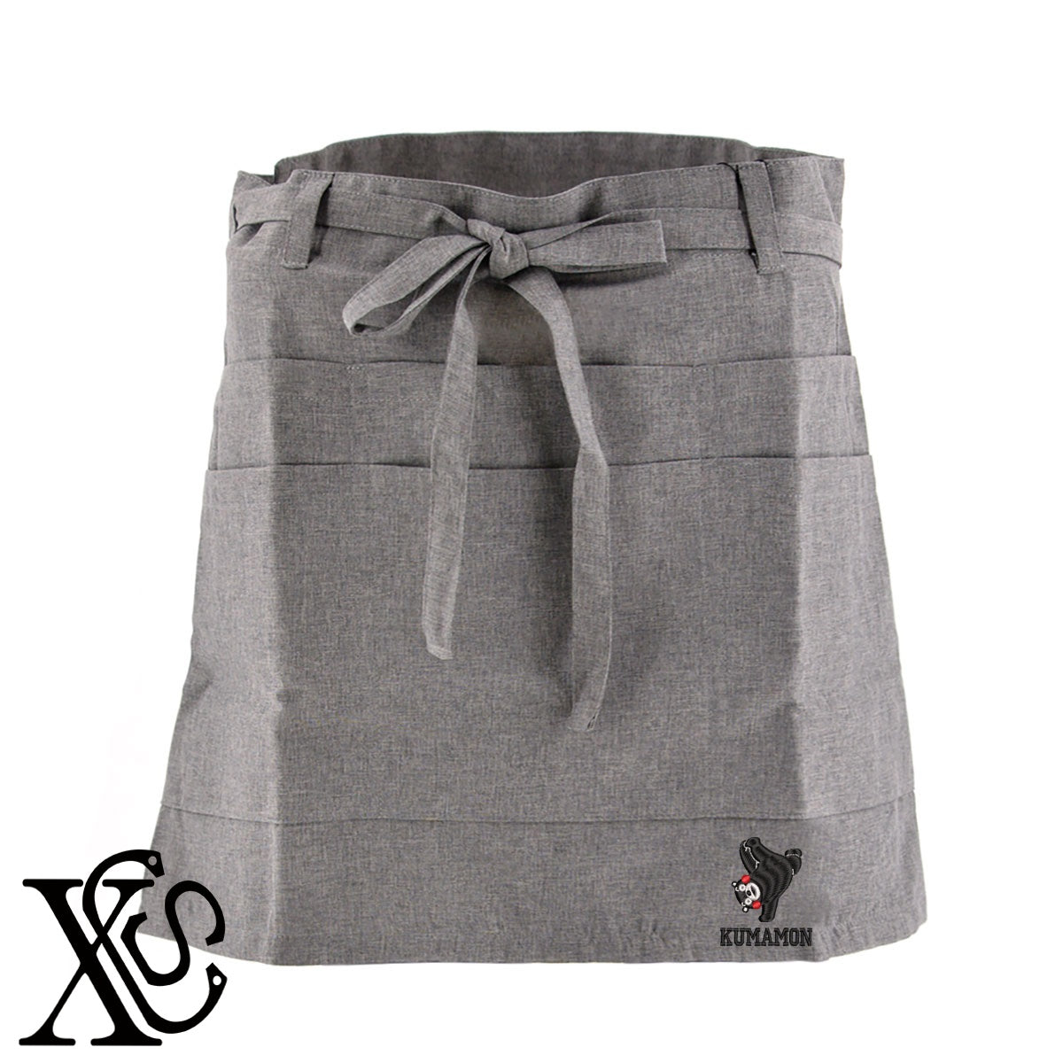 くまモン262柄 刺繍 ショート丈 エプロン 腰巻 ギャルソン レディース メンズ 撥水加工 カフェ ノンアイロン 業務用 おしゃれ 飲食店 仕事用 サロン【X-CLOTHES】オリジナル グッズ 刺繍 ワンポイント 雑貨【b 杢ベージュ 杢グレー ブラック】 【4くまモン-B】