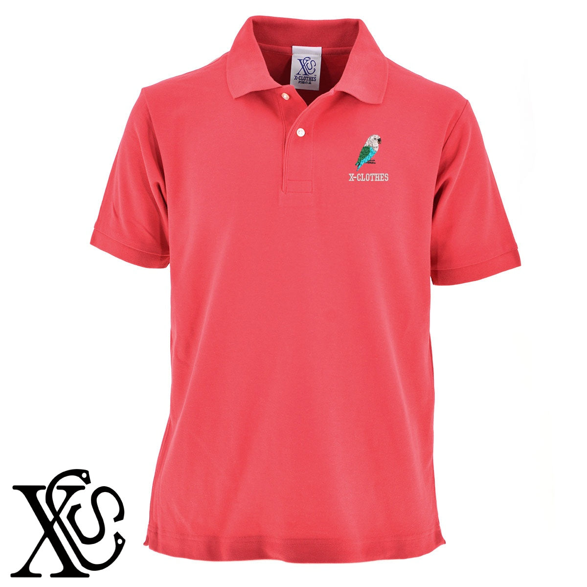 コザクラインコ4柄 刺繍 5.3oz ドライ カノコ 半袖 ポロシャツ メンズ レディース 大きいサイズあり【X-CLOTHES】オリジナル グッズ 刺繍 ワンポイント 雑貨【b 黒 紺 赤 ワイン】【g 白 灰】 【6動物鳥魚-文鳥インコ】