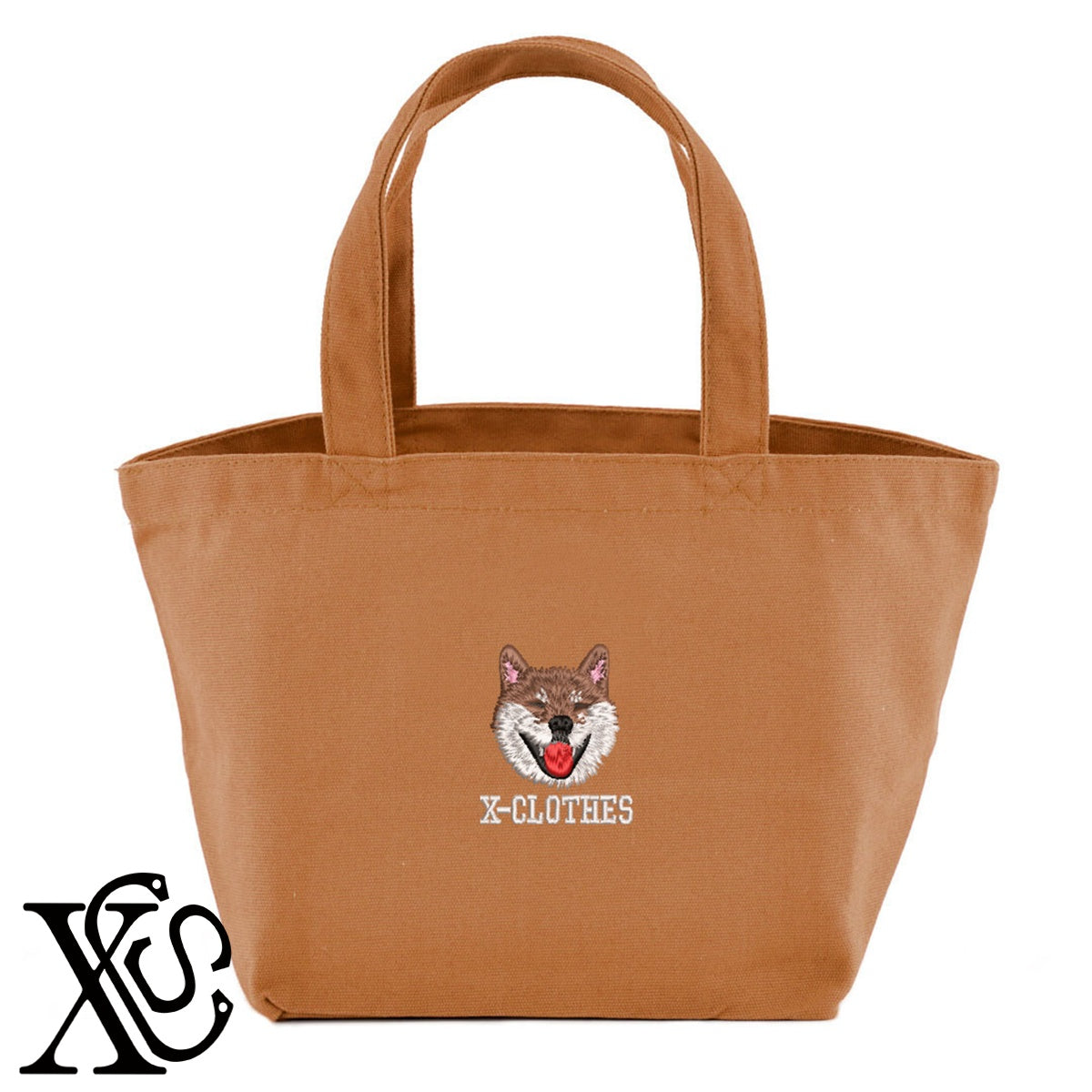 嬉しいワン2柄 刺繍 キャンバス生地 ランチ ミニ トートバッグ レディース メンズ【X-CLOTHES】オリジナル グッズ 刺繍 ワンポイント 雑貨【b Black Camel】【g Natural Gray】 【9趣味料理-笑える】