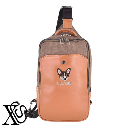 コーギー8柄 刺繍 カジュアル ワンショルダー ボディバッグ メンズ【X-CLOTHES】オリジナル グッズ 刺繍 ワンポイント 雑貨【b ネイビー ブラウン ブラック】 【10犬猫図鑑-犬図鑑-A】