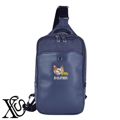 鶏の親子2柄 刺繍 カジュアル ワンショルダー ボディバッグ メンズ【X-CLOTHES】オリジナル グッズ 刺繍 ワンポイント 雑貨【b ネイビー ブラウン ブラック】 【1各種動物-鳥類】