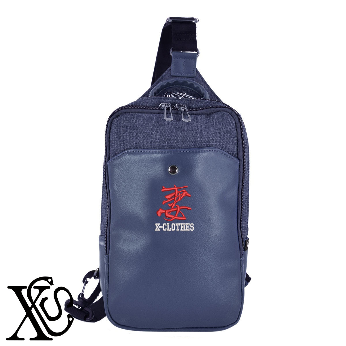 44妻柄 刺繍 カジュアル ワンショルダー ボディバッグ メンズ【X-CLOTHES】オリジナル グッズ 刺繍 ワンポイント 雑貨【b ネイビー ブラウン ブラック】 【3文字標識-おもしろ文字】