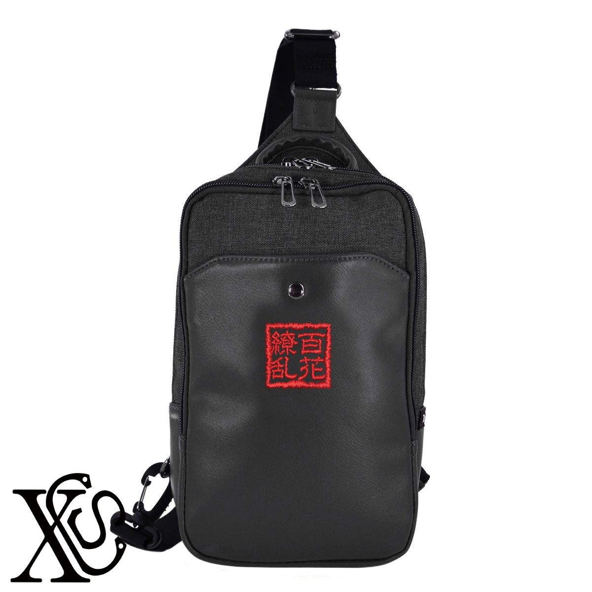 207百花繚乱柄 刺繍 カジュアル ワンショルダー ボディバッグ メンズ【X-CLOTHES】オリジナル グッズ 刺繍 ワンポイント 雑貨【b ネイビー ブラウン ブラック】 【3文字標識-四文字熟語-漢字がかっこいい】