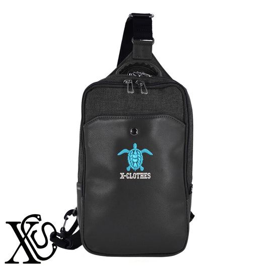 カメ2柄 刺繍 カジュアル ワンショルダー ボディバッグ メンズ【X-CLOTHES】オリジナル グッズ 刺繍 ワンポイント 雑貨【b ネイビー ブラウン ブラック】 【6動物鳥魚-小動物】