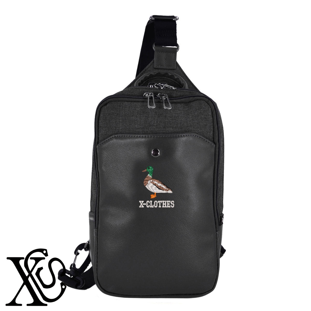 鴨3柄 刺繍 カジュアル ワンショルダー ボディバッグ メンズ【X-CLOTHES】オリジナル グッズ 刺繍 ワンポイント 雑貨【b ネイビー ブラウン ブラック】 【6動物鳥魚-野鳥】