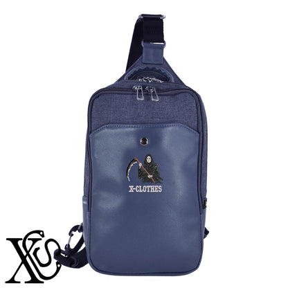死神3柄 刺繍 カジュアル ワンショルダー ボディバッグ メンズ【X-CLOTHES】オリジナル グッズ 刺繍 ワンポイント 雑貨【b ネイビー ブラウン ブラック】 【9趣味料理-人物】