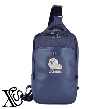 機嫌悪ワン2柄 刺繍 カジュアル ワンショルダー ボディバッグ メンズ【X-CLOTHES】オリジナル グッズ 刺繍 ワンポイント 雑貨【b ネイビー ブラウン ブラック】 【9趣味料理-笑える】