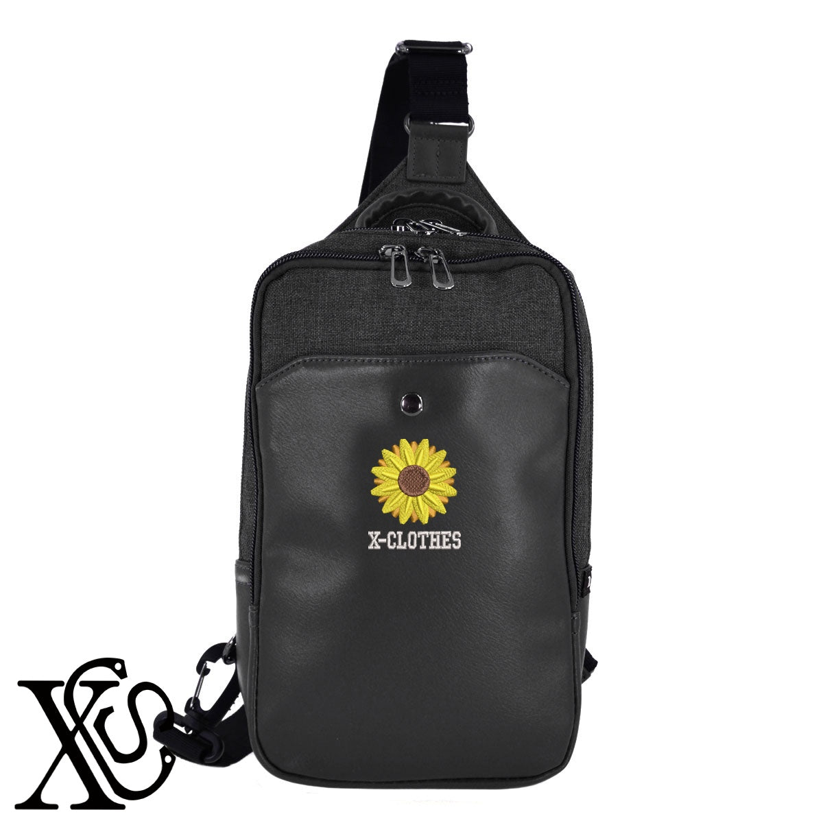 ひまわり2柄 刺繍 カジュアル ワンショルダー ボディバッグ メンズ【X-CLOTHES】オリジナル グッズ 刺繍 ワンポイント 雑貨【b ネイビー ブラウン ブラック】 【9趣味料理-花】