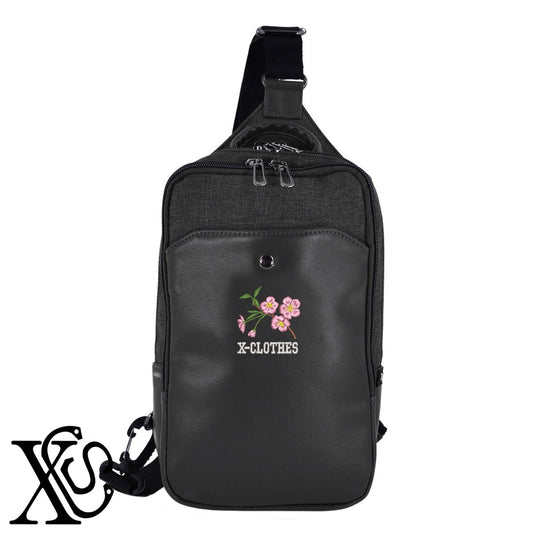 桜4柄 刺繍 カジュアル ワンショルダー ボディバッグ メンズ【X-CLOTHES】オリジナル グッズ 刺繍 ワンポイント 雑貨【b ネイビー ブラウン ブラック】 【9趣味料理-花】