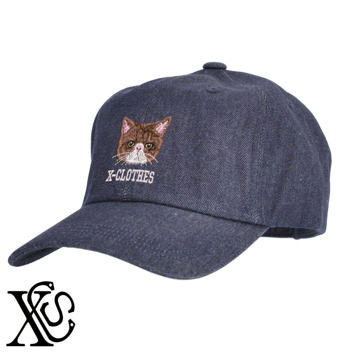 エキゾチック4柄 刺繍 綿 帽子 キャップ メンズ レディース でかい 大きいサイズ 子供 キッズ【X-CLOTHES】オリジナル グッズ 刺繍 ワンポイント 雑貨【b  BLK、NVYデニム】【g WHT、BEG】 【10犬猫図鑑-猫図鑑-A】