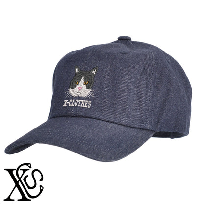 ブリティッシュ3柄 刺繍 綿 帽子 キャップ メンズ レディース でかい 大きいサイズ 子供 キッズ【X-CLOTHES】オリジナル グッズ 刺繍 ワンポイント 雑貨【b  BLK、NVYデニム】【g WHT、BEG】 【10犬猫図鑑-猫図鑑-A】