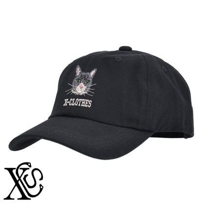 猫18柄 刺繍 綿 帽子 キャップ メンズ レディース でかい 大きいサイズ 子供 キッズ【X-CLOTHES】オリジナル グッズ 刺繍 ワンポイント 雑貨【b  BLK、NVYデニム】【g WHT、BEG】 【10犬猫図鑑-猫図鑑-B】