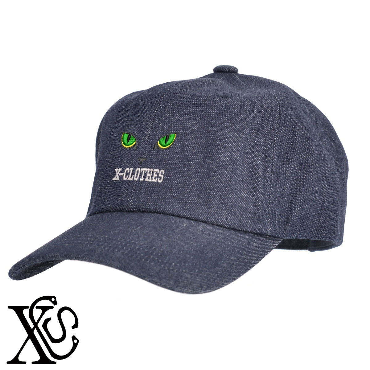 猫の目2柄 刺繍 綿 帽子 キャップ メンズ レディース でかい 大きいサイズ 子供 キッズ【X-CLOTHES】オリジナル グッズ 刺繍 ワンポイント 雑貨【b  BLK、NVYデニム】【g WHT、BEG】 【10犬猫図鑑-猫図鑑-B】