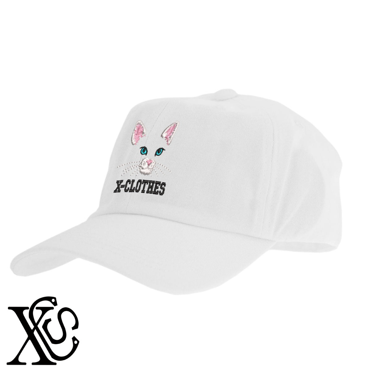 猫顔パーツ2柄 刺繍 綿 帽子 キャップ メンズ レディース でかい 大きいサイズ 子供 キッズ【X-CLOTHES】オリジナル グッズ 刺繍 ワンポイント 雑貨【b  BLK、NVYデニム】【g WHT、BEG】 【10犬猫図鑑-猫図鑑-B】