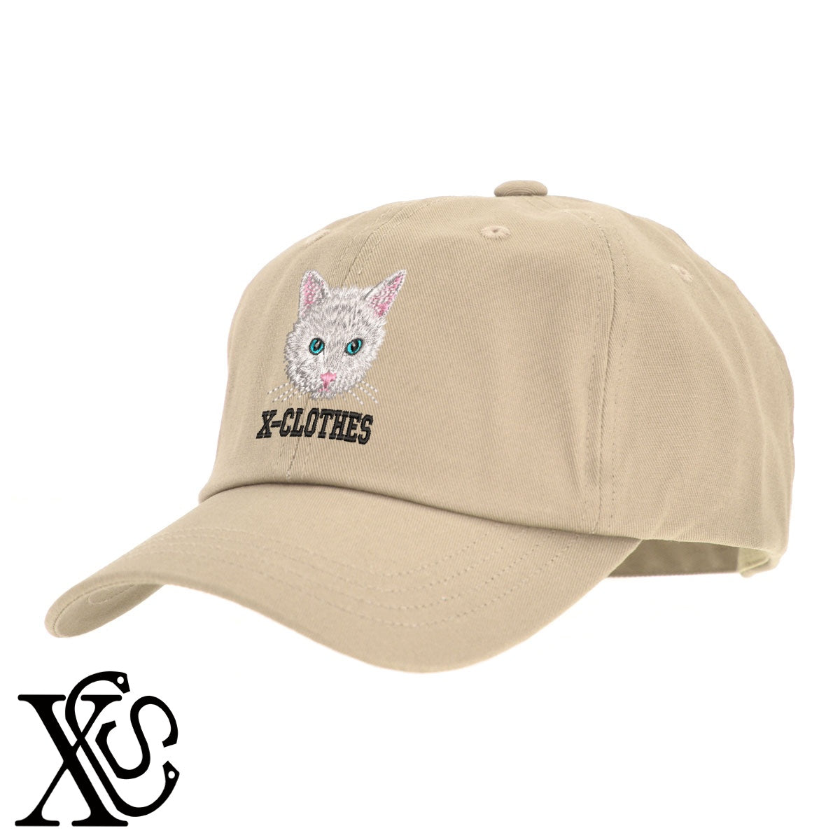白猫5柄 刺繍 綿 帽子 キャップ メンズ レディース でかい 大きいサイズ 子供 キッズ【X-CLOTHES】オリジナル グッズ 刺繍 ワンポイント 雑貨【b  BLK、NVYデニム】【g WHT、BEG】 【10犬猫図鑑-猫図鑑-B】