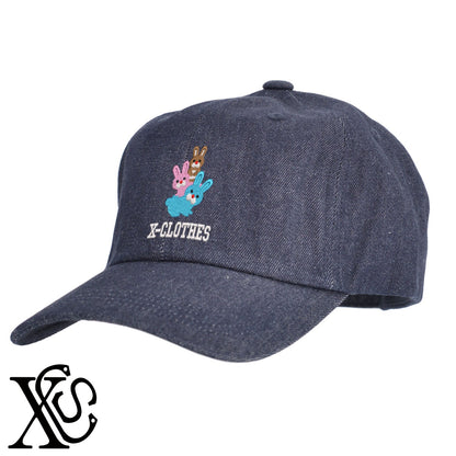 ウサギ10柄 刺繍 綿 帽子 キャップ メンズ レディース でかい 大きいサイズ 子供 キッズ【X-CLOTHES】オリジナル グッズ 刺繍 ワンポイント 雑貨【b  BLK、NVYデニム】【g WHT、BEG】 【1各種動物-小動物】