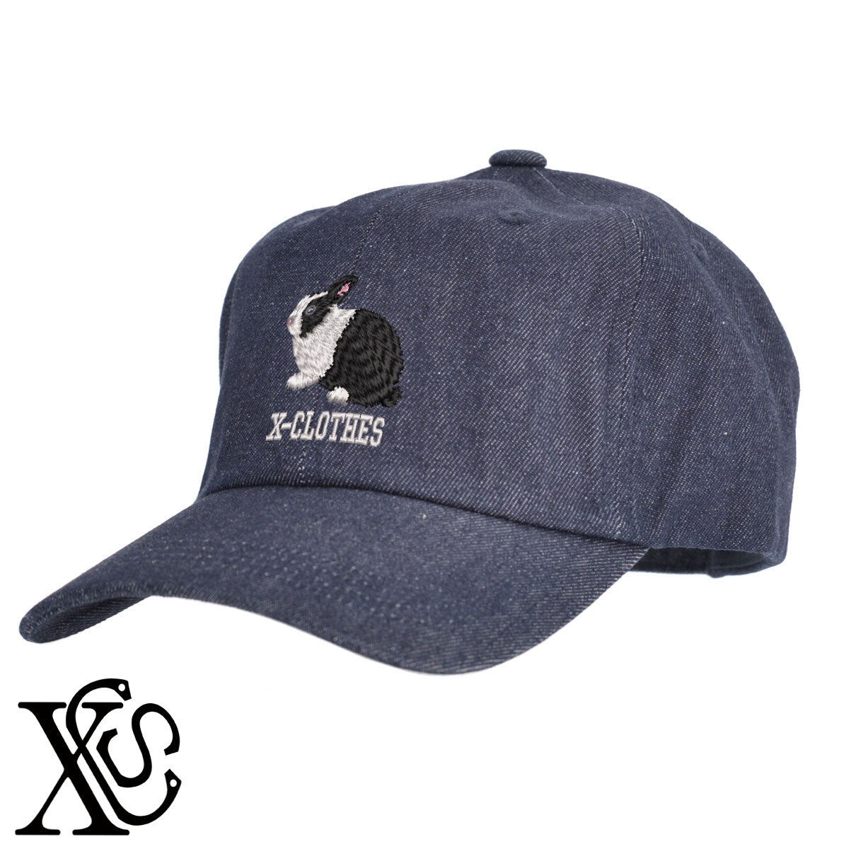 ダッチウサギ2柄 刺繍 綿 帽子 キャップ メンズ レディース でかい 大きいサイズ 子供 キッズ【X-CLOTHES】オリジナル グッズ 刺繍 ワンポイント 雑貨【b  BLK、NVYデニム】【g WHT、BEG】 【1各種動物-小動物】