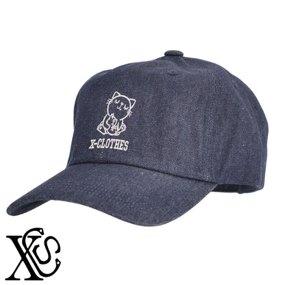 猫親子2柄 刺繍 綿 帽子 キャップ メンズ レディース でかい 大きいサイズ 子供 キッズ【X-CLOTHES】オリジナル グッズ 刺繍 ワンポイント 雑貨【b  BLK、NVYデニム】【g WHT、BEG】 【1各種動物-猫】
