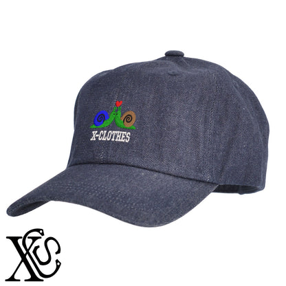 ラブ蝸牛2柄 刺繍 綿 帽子 キャップ メンズ レディース でかい 大きいサイズ 子供 キッズ【X-CLOTHES】オリジナル グッズ 刺繍 ワンポイント 雑貨【b  BLK、NVYデニム】【g WHT、BEG】 【2植物ロゴ-キャラクター】