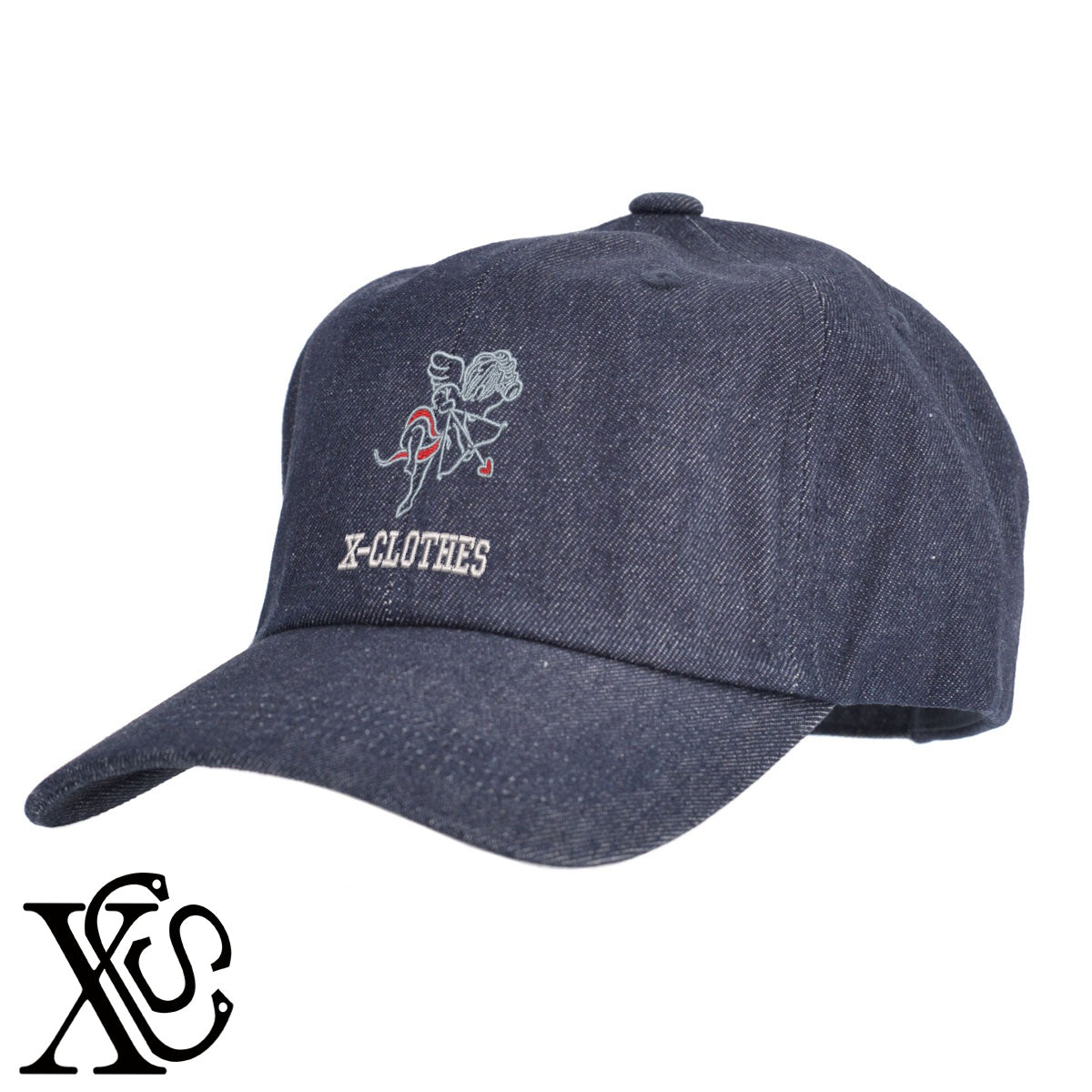キューピッド2柄 刺繍 綿 帽子 キャップ メンズ レディース でかい 大きいサイズ 子供 キッズ【X-CLOTHES】オリジナル グッズ 刺繍 ワンポイント 雑貨【b  BLK、NVYデニム】【g WHT、BEG】 【2植物ロゴ-ハート】