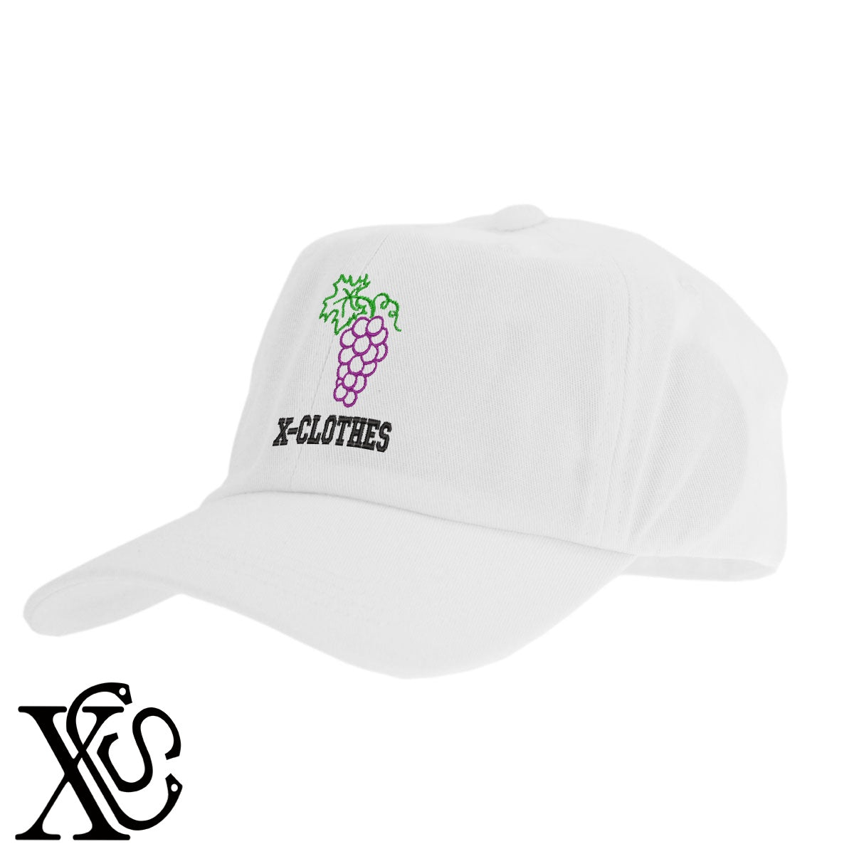ぶどう4柄 刺繍 綿 帽子 キャップ メンズ レディース でかい 大きいサイズ 子供 キッズ【X-CLOTHES】オリジナル グッズ 刺繍 ワンポイント 雑貨【b  BLK、NVYデニム】【g WHT、BEG】 【2植物ロゴ-果物】