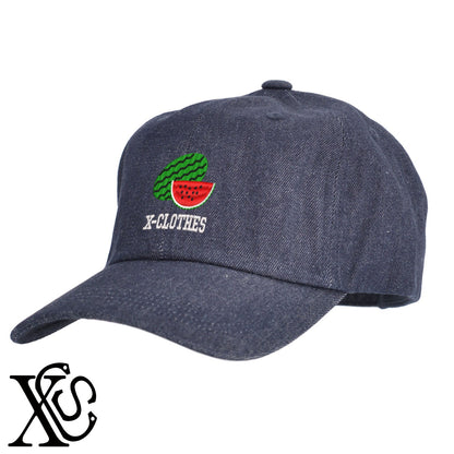 スイカ3柄 刺繍 綿 帽子 キャップ メンズ レディース でかい 大きいサイズ 子供 キッズ【X-CLOTHES】オリジナル グッズ 刺繍 ワンポイント 雑貨【b  BLK、NVYデニム】【g WHT、BEG】 【2植物ロゴ-果物】