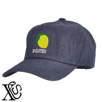 レモン2柄 刺繍 綿 帽子 キャップ メンズ レディース でかい 大きいサイズ 子供 キッズ【X-CLOTHES】オリジナル グッズ 刺繍 ワンポイント 雑貨【b  BLK、NVYデニム】【g WHT、BEG】 【2植物ロゴ-果物】