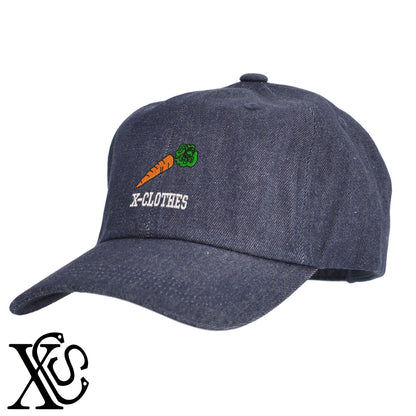 人参3柄 刺繍 綿 帽子 キャップ メンズ レディース でかい 大きいサイズ 子供 キッズ【X-CLOTHES】オリジナル グッズ 刺繍 ワンポイント 雑貨【b  BLK、NVYデニム】【g WHT、BEG】 【2植物ロゴ-果物】