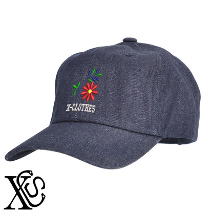 花4柄 刺繍 綿 帽子 キャップ メンズ レディース でかい 大きいサイズ 子供 キッズ【X-CLOTHES】オリジナル グッズ 刺繍 ワンポイント 雑貨【b  BLK、NVYデニム】【g WHT、BEG】 【2植物ロゴ-植物】