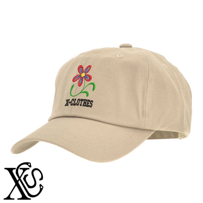 花5柄 刺繍 綿 帽子 キャップ メンズ レディース でかい 大きいサイズ 子供 キッズ【X-CLOTHES】オリジナル グッズ 刺繍 ワンポイント 雑貨【b  BLK、NVYデニム】【g WHT、BEG】 【2植物ロゴ-植物】