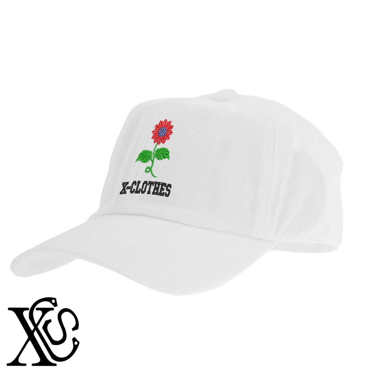 花8柄 刺繍 綿 帽子 キャップ メンズ レディース でかい 大きいサイズ 子供 キッズ【X-CLOTHES】オリジナル グッズ 刺繍 ワンポイント 雑貨【b  BLK、NVYデニム】【g WHT、BEG】 【2植物ロゴ-植物】