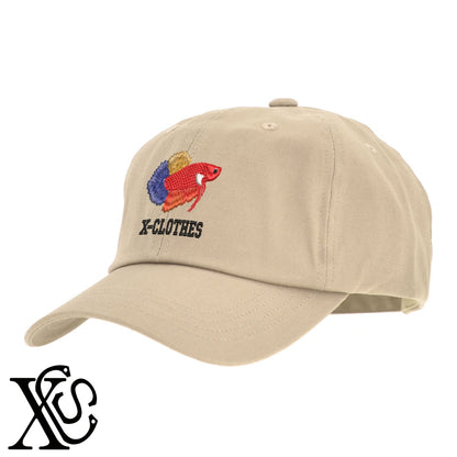 ジャイアントベタ2柄 刺繍 綿 帽子 キャップ メンズ レディース でかい 大きいサイズ 子供 キッズ【X-CLOTHES】オリジナル グッズ 刺繍 ワンポイント 雑貨【b  BLK、NVYデニム】【g WHT、BEG】 【2植物ロゴ-魚類】