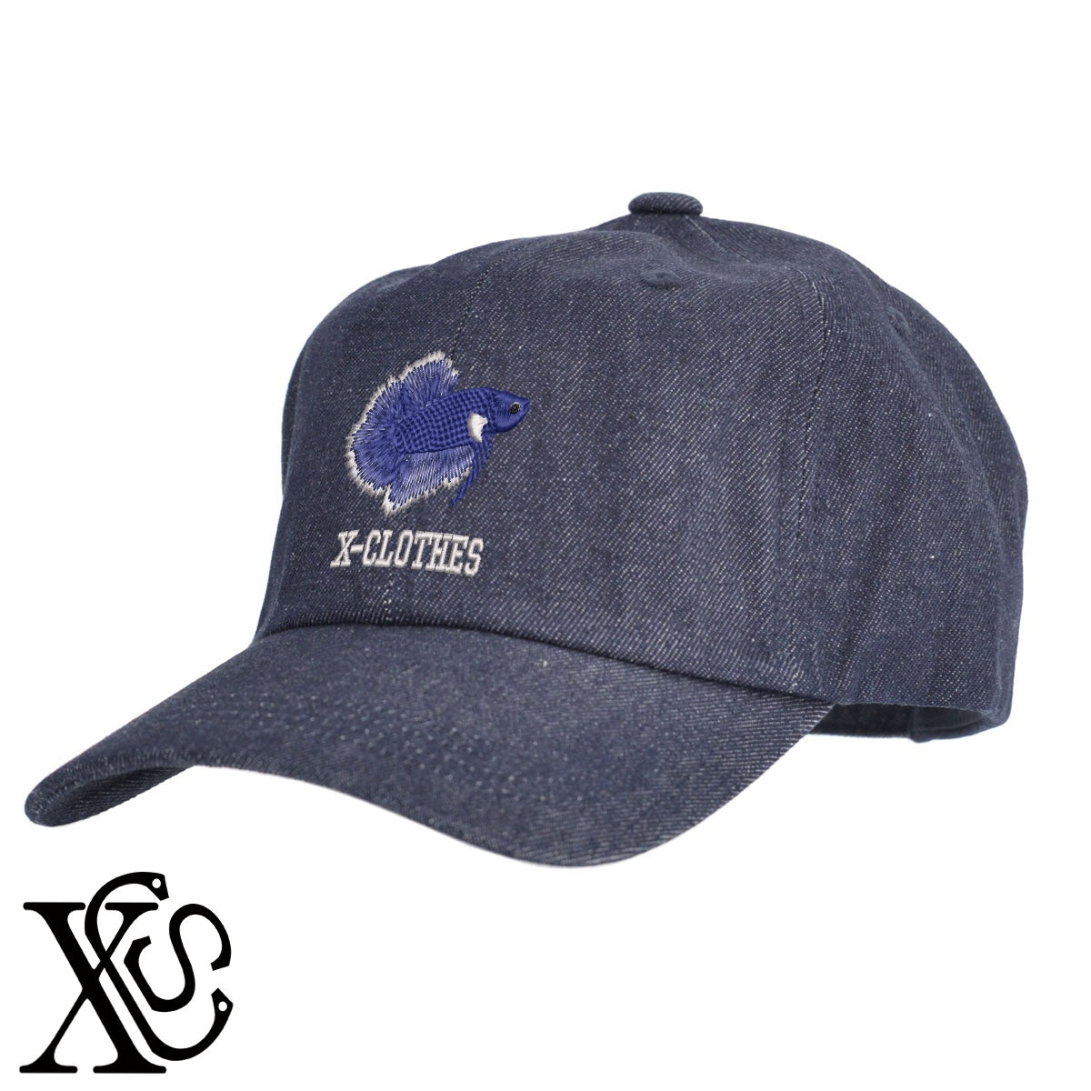 ジャイアントベタ3柄 刺繍 綿 帽子 キャップ メンズ レディース でかい 大きいサイズ 子供 キッズ【X-CLOTHES】オリジナル グッズ 刺繍 ワンポイント 雑貨【b  BLK、NVYデニム】【g WHT、BEG】 【2植物ロゴ-魚類】