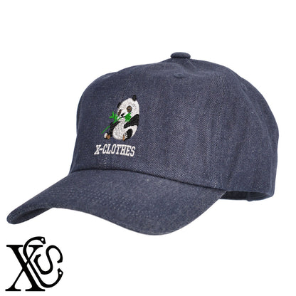 パンダ10柄 刺繍 綿 帽子 キャップ メンズ レディース でかい 大きいサイズ 子供 キッズ【X-CLOTHES】オリジナル グッズ 刺繍 ワンポイント 雑貨【b  BLK、NVYデニム】【g WHT、BEG】 【6動物鳥魚-パンダ】