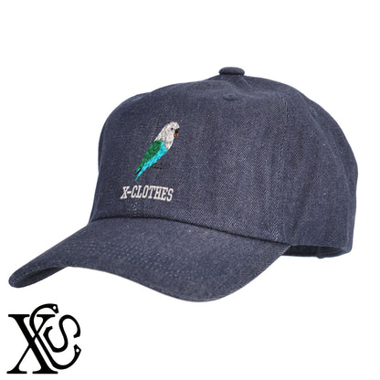 コザクラインコ4柄 刺繍 綿 帽子 キャップ メンズ レディース でかい 大きいサイズ 子供 キッズ【X-CLOTHES】オリジナル グッズ 刺繍 ワンポイント 雑貨【b  BLK、NVYデニム】【g WHT、BEG】 【6動物鳥魚-文鳥インコ】
