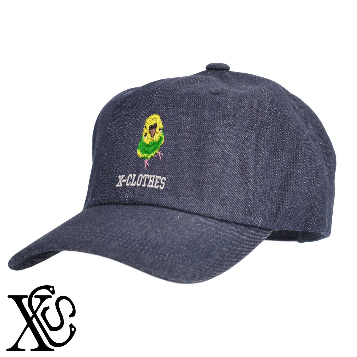 セキセイインコ11柄 刺繍 綿 帽子 キャップ メンズ レディース でかい 大きいサイズ 子供 キッズ【X-CLOTHES】オリジナル グッズ 刺繍 ワンポイント 雑貨【b  BLK、NVYデニム】【g WHT、BEG】 【6動物鳥魚-文鳥インコ】