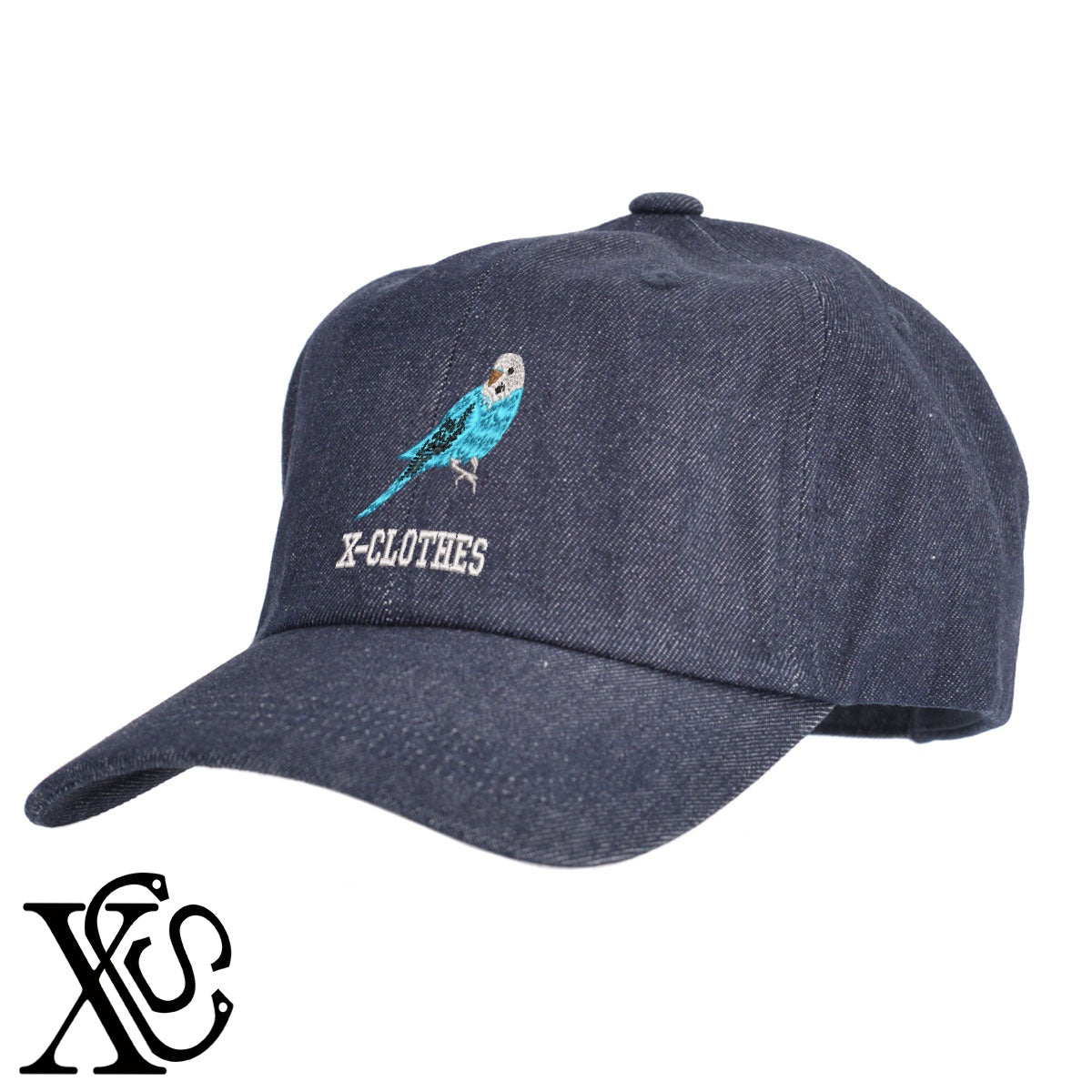 セキセイインコ2柄 刺繍 綿 帽子 キャップ メンズ レディース でかい 大きいサイズ 子供 キッズ【X-CLOTHES】オリジナル グッズ 刺繍 ワンポイント 雑貨【b  BLK、NVYデニム】【g WHT、BEG】 【6動物鳥魚-文鳥インコ】
