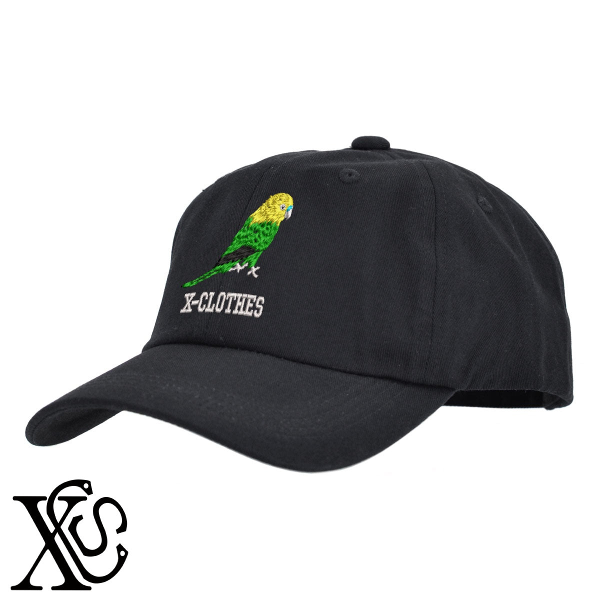 セキセイインコ6柄 刺繍 綿 帽子 キャップ メンズ レディース でかい 大きいサイズ 子供 キッズ【X-CLOTHES】オリジナル グッズ 刺繍 ワンポイント 雑貨【b  BLK、NVYデニム】【g WHT、BEG】 【6動物鳥魚-文鳥インコ】