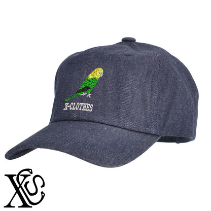 セキセイインコ6柄 刺繍 綿 帽子 キャップ メンズ レディース でかい 大きいサイズ 子供 キッズ【X-CLOTHES】オリジナル グッズ 刺繍 ワンポイント 雑貨【b  BLK、NVYデニム】【g WHT、BEG】 【6動物鳥魚-文鳥インコ】