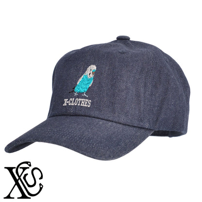 セキセイインコ8柄 刺繍 綿 帽子 キャップ メンズ レディース でかい 大きいサイズ 子供 キッズ【X-CLOTHES】オリジナル グッズ 刺繍 ワンポイント 雑貨【b  BLK、NVYデニム】【g WHT、BEG】 【6動物鳥魚-文鳥インコ】