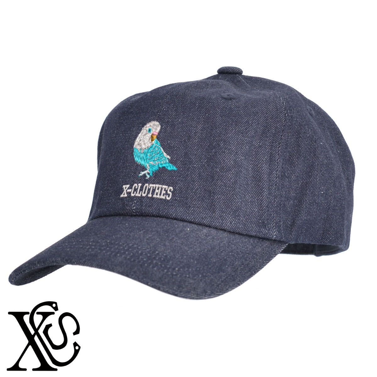 ボタンインコ3柄 刺繍 綿 帽子 キャップ メンズ レディース でかい 大きいサイズ 子供 キッズ【X-CLOTHES】オリジナル グッズ 刺繍 ワンポイント 雑貨【b  BLK、NVYデニム】【g WHT、BEG】 【6動物鳥魚-文鳥インコ】
