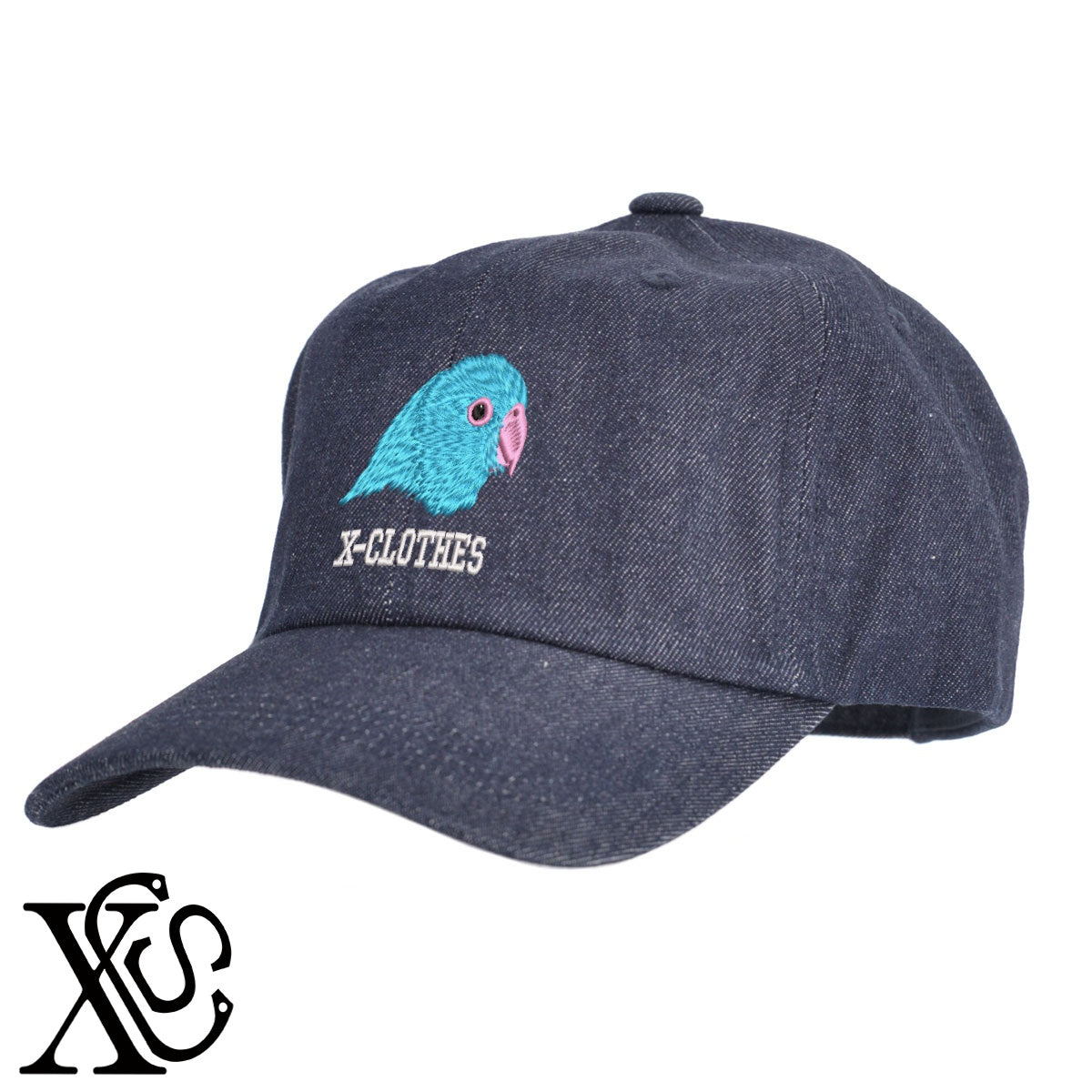 マメルリハ3柄 刺繍 綿 帽子 キャップ メンズ レディース でかい 大きいサイズ 子供 キッズ【X-CLOTHES】オリジナル グッズ 刺繍 ワンポイント 雑貨【b  BLK、NVYデニム】【g WHT、BEG】 【6動物鳥魚-文鳥インコ】