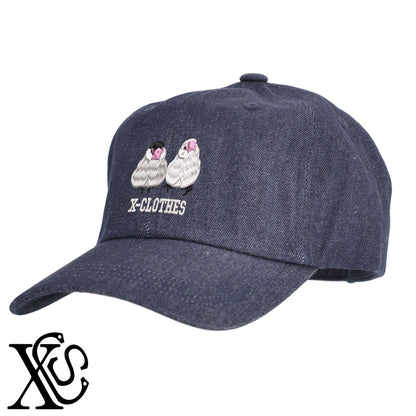 文鳥3柄 刺繍 綿 帽子 キャップ メンズ レディース でかい 大きいサイズ 子供 キッズ【X-CLOTHES】オリジナル グッズ 刺繍 ワンポイント 雑貨【b  BLK、NVYデニム】【g WHT、BEG】 【6動物鳥魚-文鳥インコ】