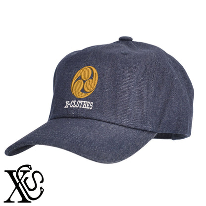 84左三つ巴柄 刺繍 綿 帽子 キャップ メンズ レディース でかい 大きいサイズ 子供 キッズ【X-CLOTHES】オリジナル グッズ 刺繍 ワンポイント 雑貨【b  BLK、NVYデニム】【g WHT、BEG】 【7家紋お祝-家紋81-120】