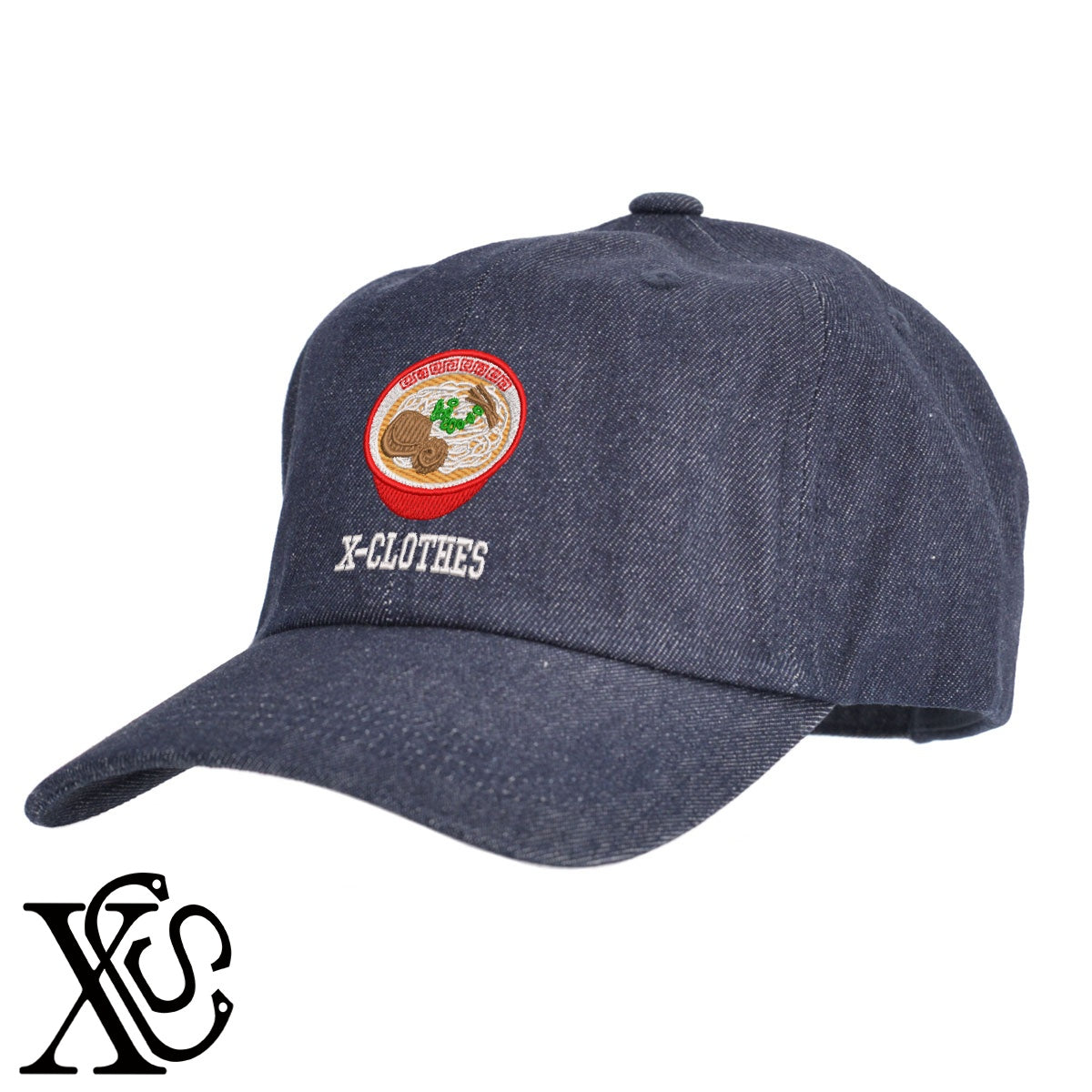 ラーメン2柄 刺繍 綿 帽子 キャップ メンズ レディース でかい 大きいサイズ 子供 キッズ【X-CLOTHES】オリジナル グッズ 刺繍 ワンポイント 雑貨【b  BLK、NVYデニム】【g WHT、BEG】 【9趣味料理-料理】